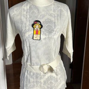 Vintage 60’s/70’s- white acrylic Sweater with Belt - original tags
